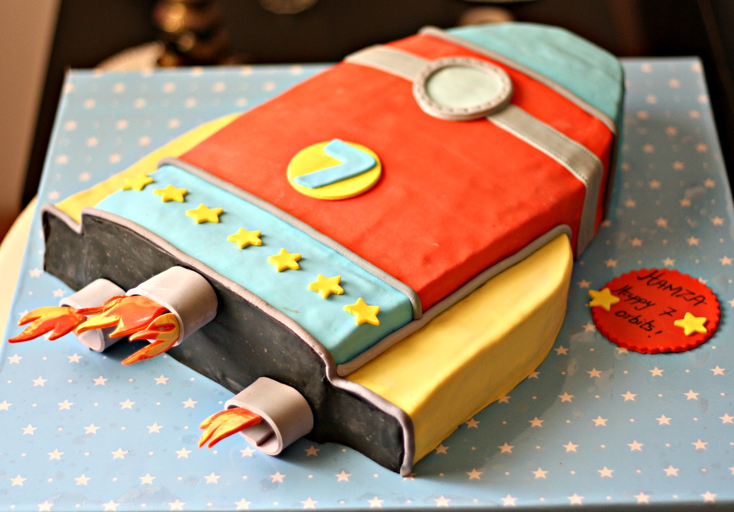 rocket themed children birthday cake