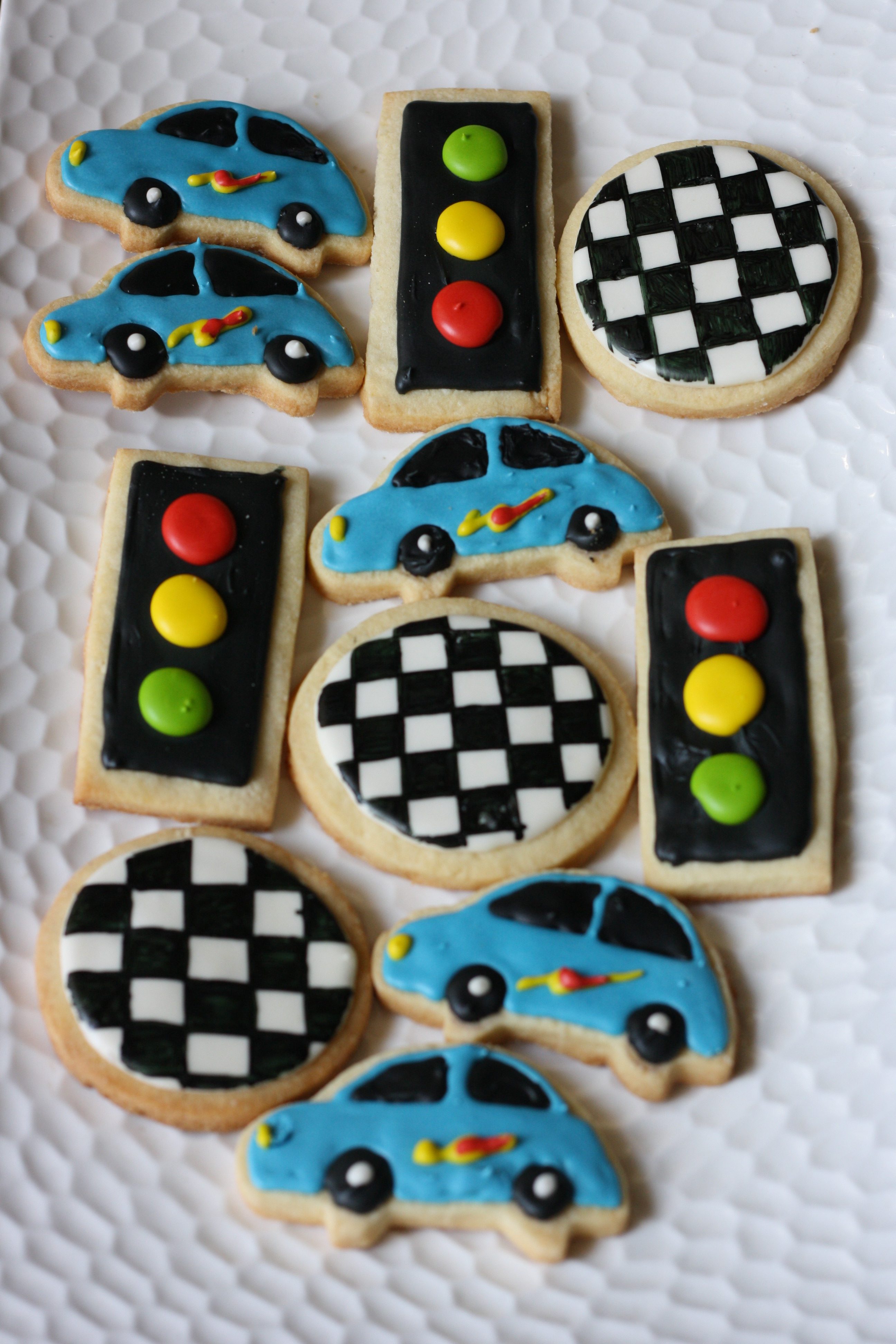 traffic lights and cars themed cookies