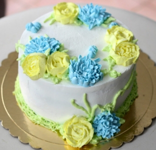 yellow & blue floral white personalized gourmet cake