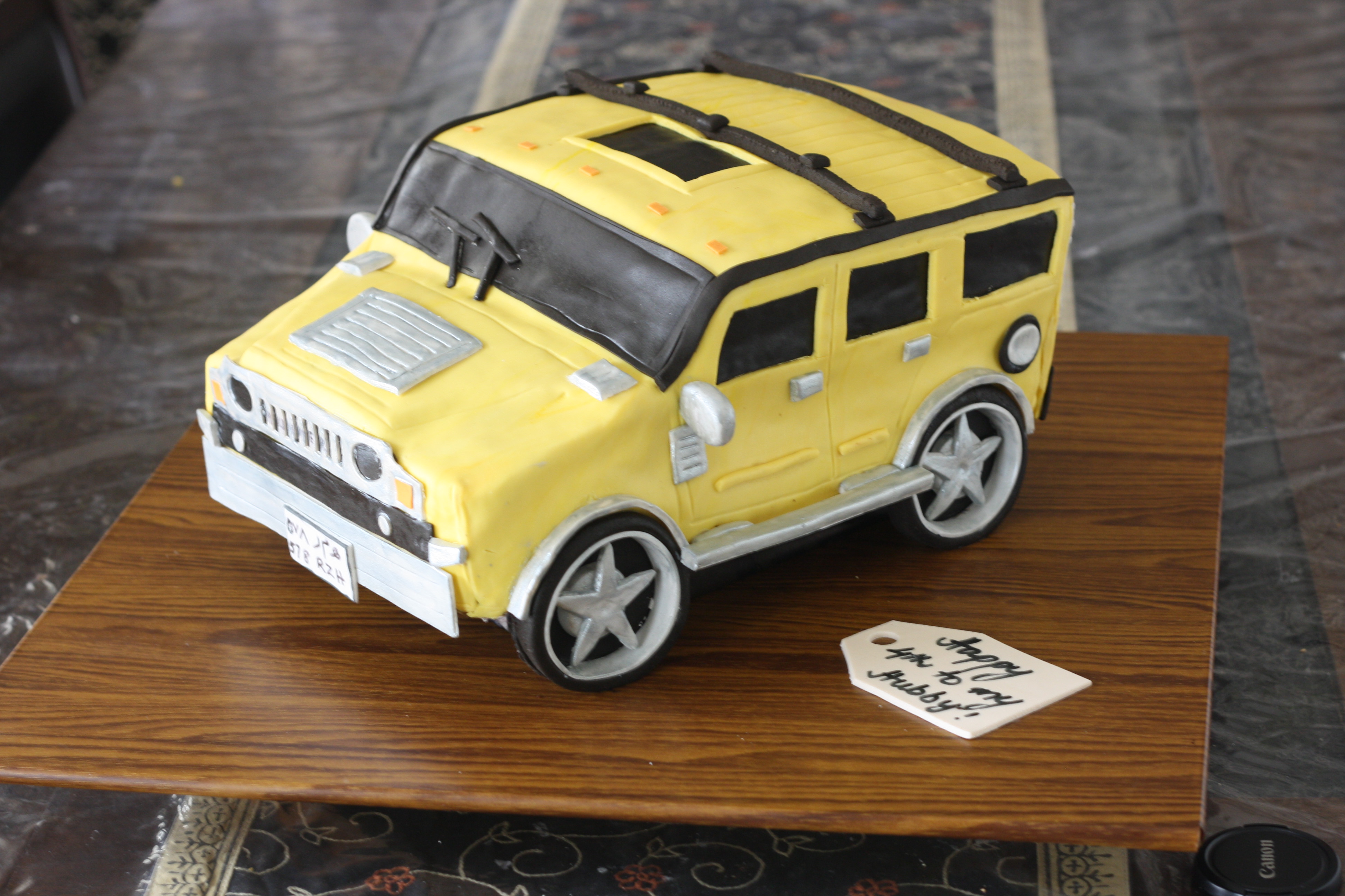 yellow car birthday cake for hubby