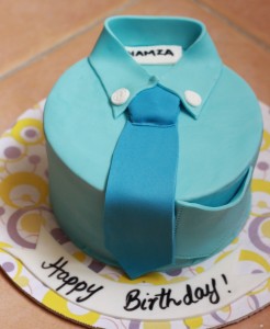 customized blue polo with tie birthday cake