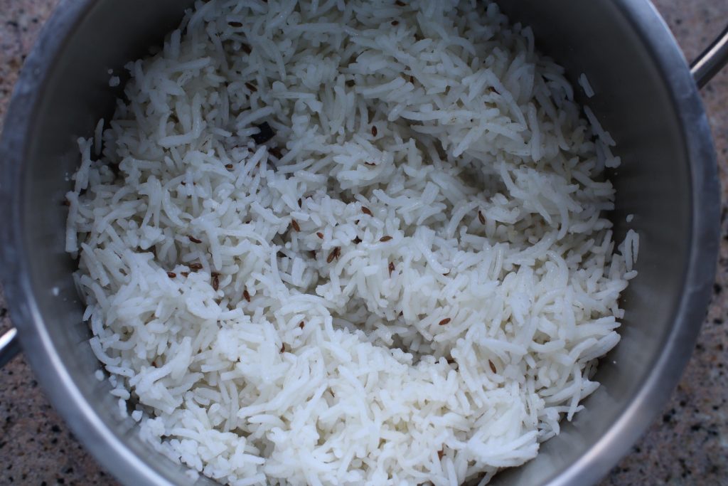 A bowl of rice on a plate