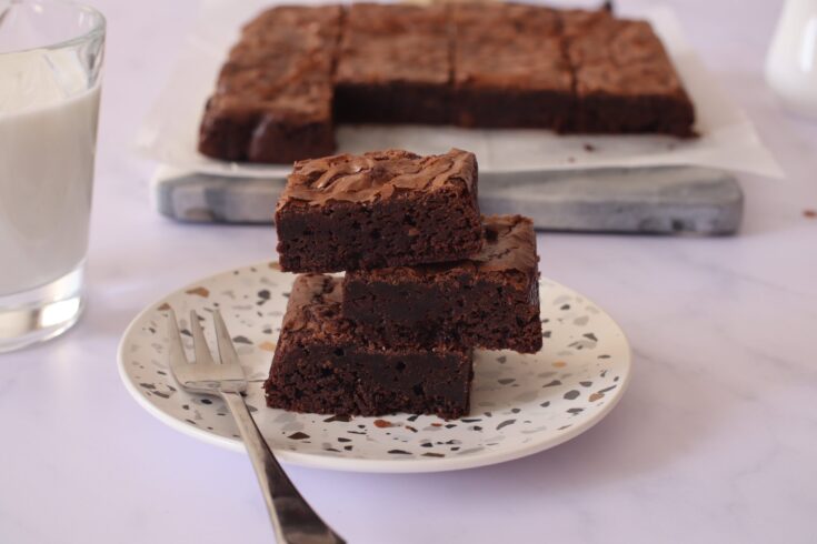 brownies squares stacked for dessert