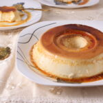Ring shaped caramel pudding or flan or creme caramel on a plate