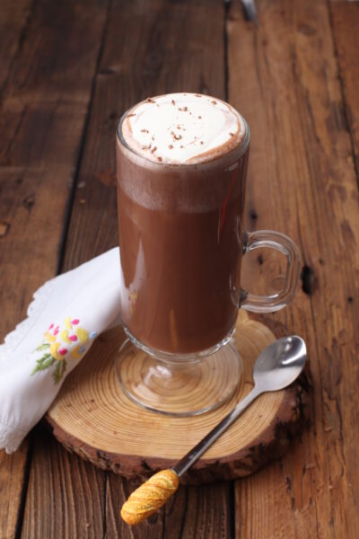 Hot Chocolate served in a beautiful glass