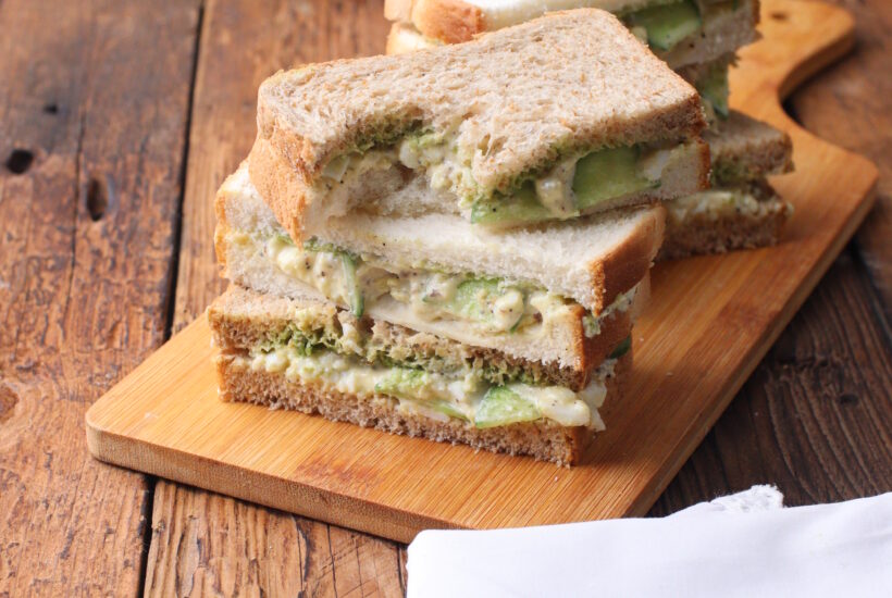 Egg Mayo Sandwiches presented in a rustic setting
